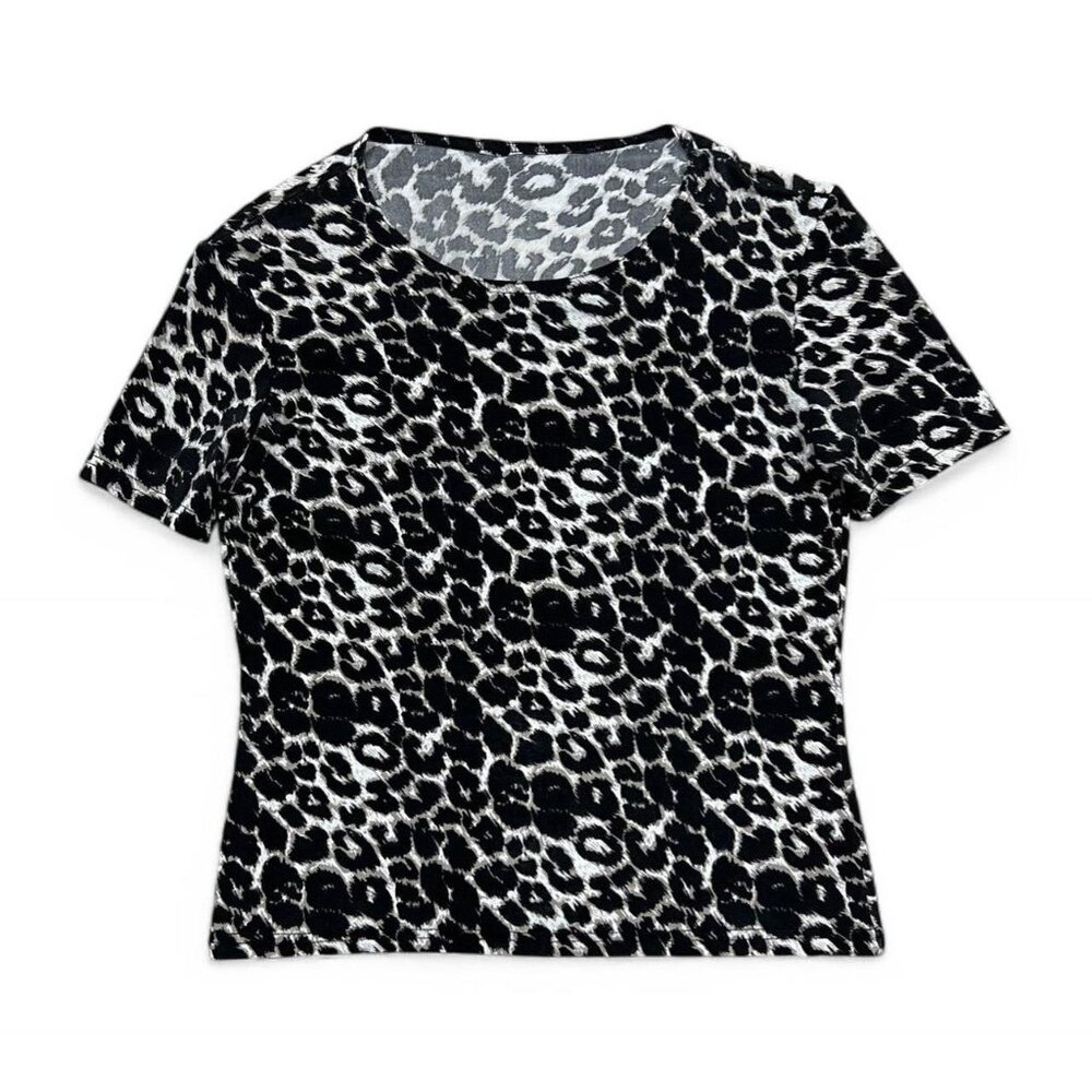 Leopard Print Short Sleeve Business Casual Scoop Neck T-Shirt Size S